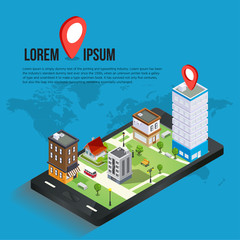 3d isometric mobile GPS navigation concept