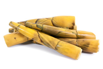 Pile of bamboo shoots boiled isolated on white background