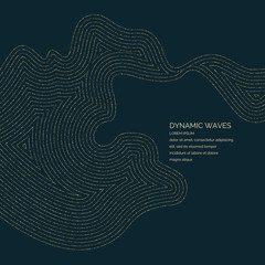 Vector illustration of a magic wave with shining particles of glitter on a dark background. Abstract concept