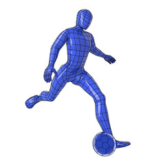 Fototapeta na wymiar Wireframe human figure about to kick a soccer ball. footballer