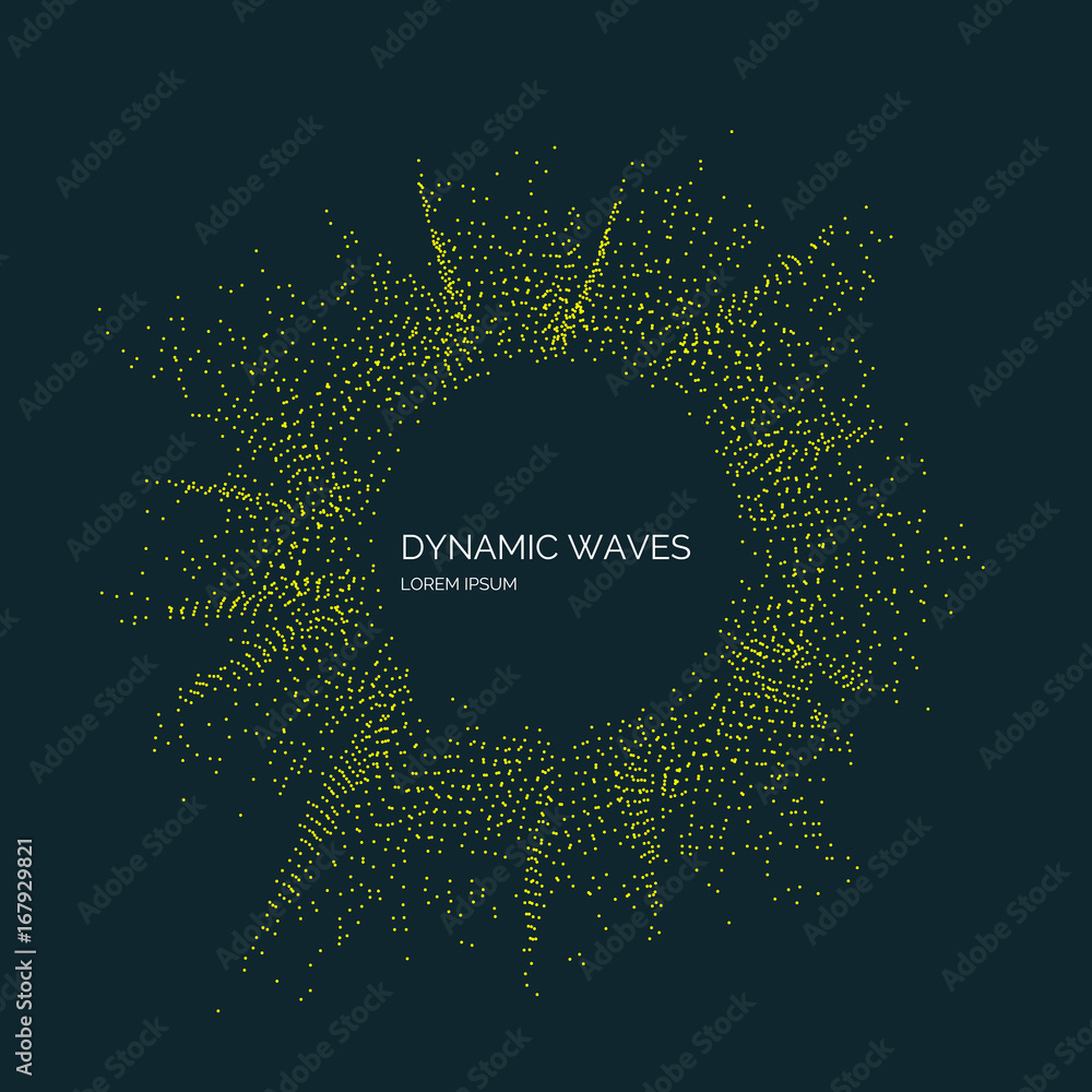 Poster vector abstract background with a colored dynamic waves, line and particles. illustration in minimal