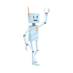 Cute cartoon robot character waving Hello vector Illustration