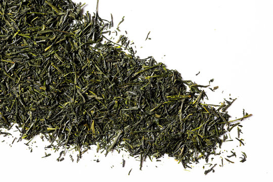 green sencha tea isolated on white background