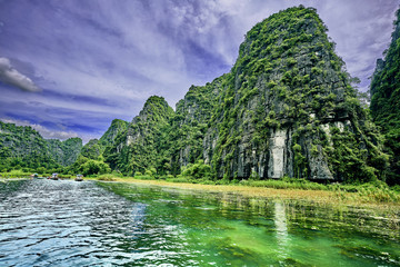 beautiful green limestone mountains in vietnam asia