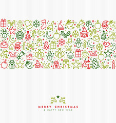 Christmas holiday line art icon greeting card
