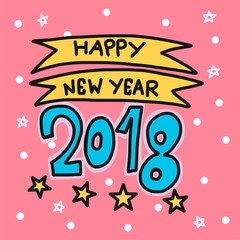 Happy New Year 2018 cartoon vector illustration