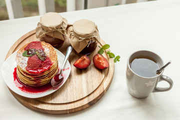 pancakes with jam breakfast