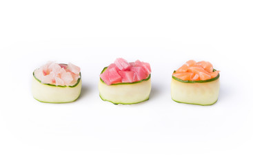 Three gunkans in a row isolated at white background