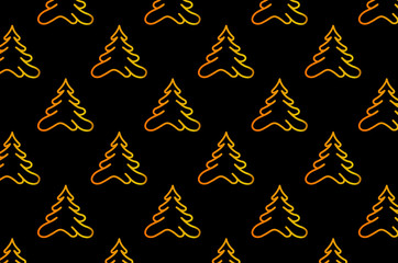 Coniferous tree - vector pattern, Golden tree on a black background