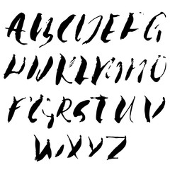 Hand drawn dry brush font. Modern brush lettering. Grunge style alphabet. Vector illustration.