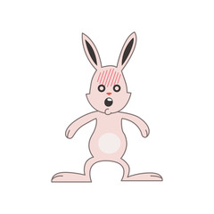 Cute pink bunny terrified
