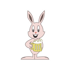 Cute pink bunny with beer