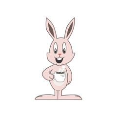 Cute pink bunny with coffee