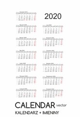 Calendar 2020 Kalendarz 2020 vector  - obrazy, fototapety, plakaty
