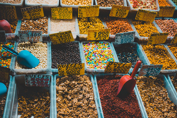 Assortment of condiments and cereals