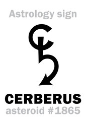Astrology Alphabet: CERBERUS, asteroid #1865. Hieroglyphics character sign (single symbol).