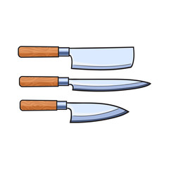vector carving, meat butcher cleaver and steak knifes set sketch cartoon isolated illustration on a white background. Kitchenware equipment utensil objects concept