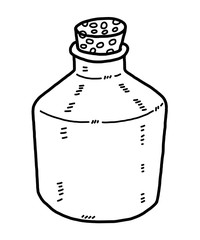 cork glass bottle / cartoon vector and illustration, black and white, hand drawn, sketch style, isolated on white background.
