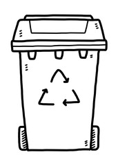 recycle bin / cartoon vector and illustration, black and white, hand drawn, sketch style, isolated on white background.