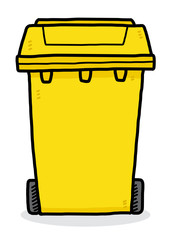 yellow trash bin / cartoon vector and illustration, hand drawn style, isolated on white background.