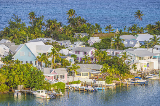 Bahamas, Abaco Islands, Elbow Cay, Hope Town, View of Harbour
