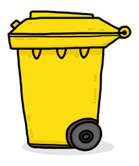 yellow trash bin / cartoon vector and illustration, hand drawn style, isolated on white background.