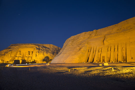 Egypt, Abu Simbel, The small temple -known as Temple of Hathor - dedicated to Nefertari for the worship of the goddess Hathor and adorned with statues of the King and Queen
