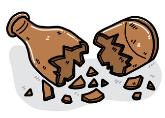 cracked glass bottle / cartoon vector and illustration, hand drawn style, isolated on white background.