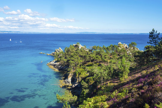 France, Brittany (Bretagne), Finistere department, Crozon. L'île Vierge (Pointe Saint-Hernot) on the Presqu'ile de Crozon, Parc naturel regional d'Armorique.