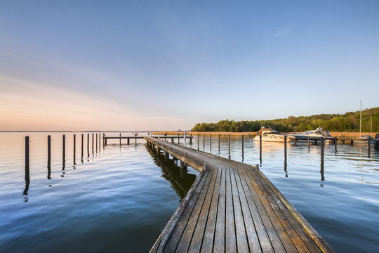 Sundown at marina, Jasmunder Bodden, Ralswiek, R&uuml;gen Island, Mecklenburg-Western Pomerania, Germany