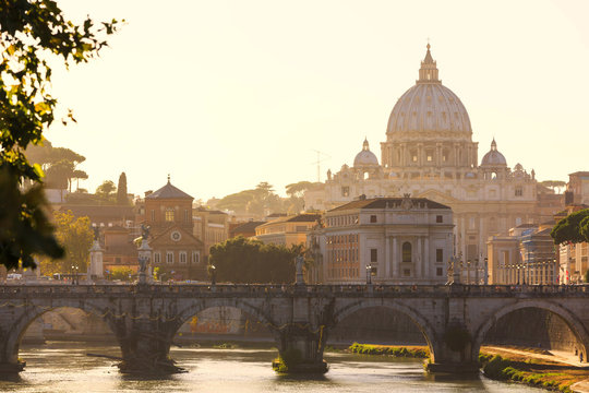 St Peter's Basilica with Tevere River at sunrise, Rome, Italy