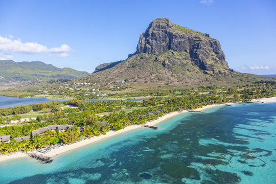 Aerial view over Le Morne Brabant Peninsula, Black River (Riviere Noire), West Coast, Mauritius, Indian Ocean