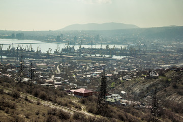 Aerial view to industrial city Novorossiysk 