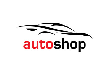 Automotive dealer concept logo design with sports car vehicle silhouette. Vector illustration