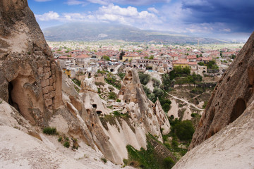 Fototapeta na wymiar View from the top of the cave city Uchhisar. Uchhisar City, Cappadocia, Turkey.
