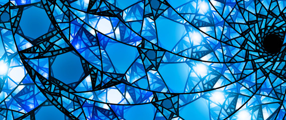 Blue glowing stained glass 8k widescreen background - obrazy, fototapety, plakaty
