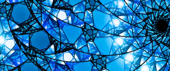 Photo sur Plexiglas Coloré Fond d& 39 écran large de vitrail bleu brillant 8k