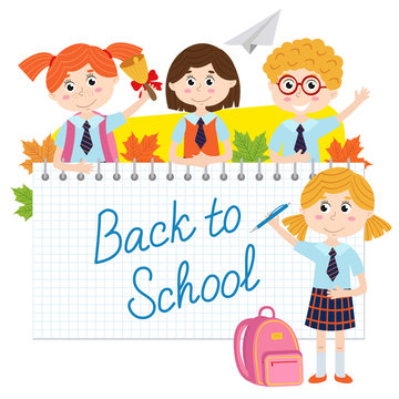 back to school with pupils - vector illustration, eps
