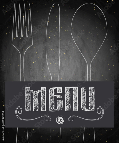 "Menu of restaurant on black chalkboard background" Stock image and