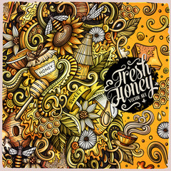 Cartoon cute doodles hand drawn Honey frame design