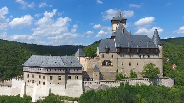 Aerial view of Medieval castle Karlstejn in Czech republic