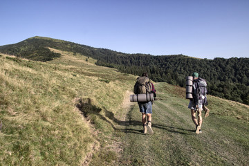 Tourists are walking in the mountians