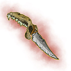 Stylized knife. Tattoo design. Cartoon illustration, hand drawn style.