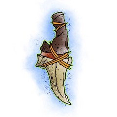 Stylized knife. Tattoo design. Cartoon illustration, hand drawn style.