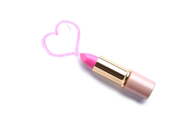 Pink lipstick on a white background