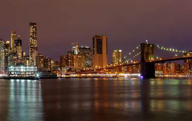 Fototapeta na wymiar New York City manhattan buildings skyline night evening