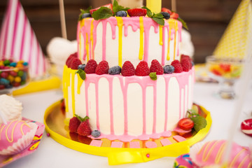 The two-storey cake for children's birthday with a hare