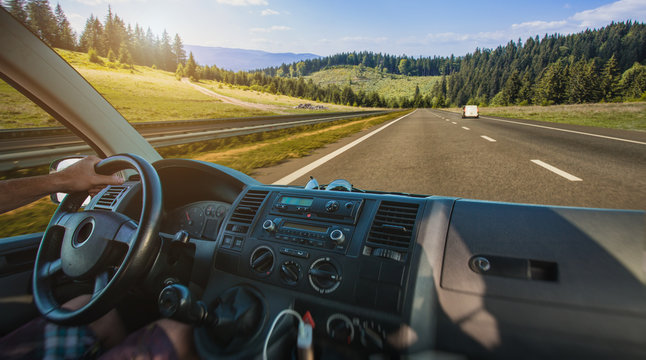 Car Dashboard And Steering Wheel Inside Of Car