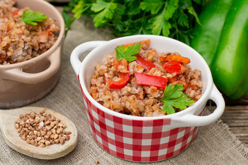 Buckwheat porridge kasha with bell peppers and carrots