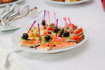 Catering food - sanwiches with salmon and meat